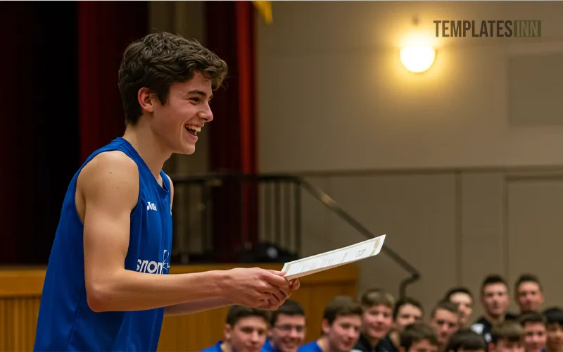 Young athlete receiving certificate on sports day