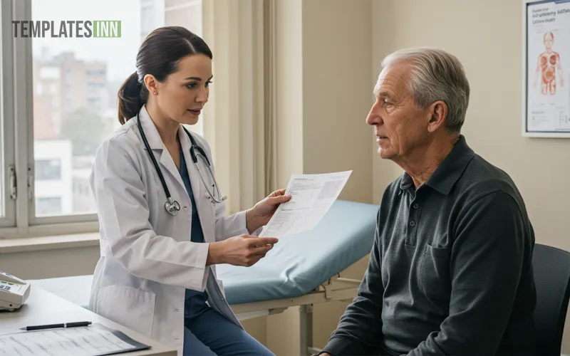 Cardiologist consulting patient in a hospital setting