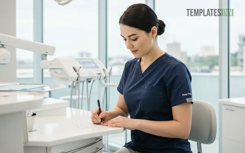 Dental assistant or dentist writing on a prescription pad