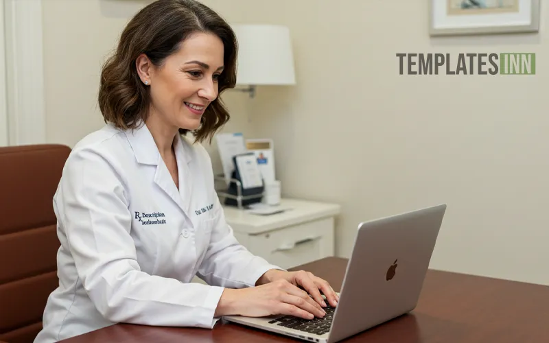 Dermatologist filling online form to create a prescription pad