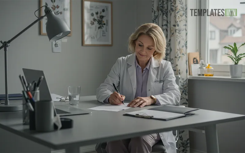 Doctor filling out a prescription pad on a desk