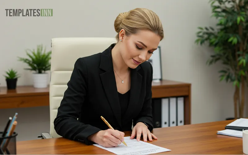 HR manager filling employee salary certificate form