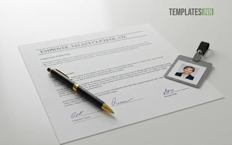 Printed employee salary certificate placed on a desk for verification