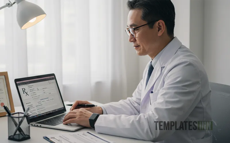 Eye doctor using online form to create prescription pad