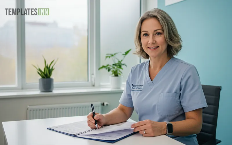 Mental health practitioner using prescription pad template in clinic