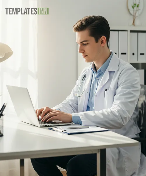 Doctor creating prescription pad online using a laptop