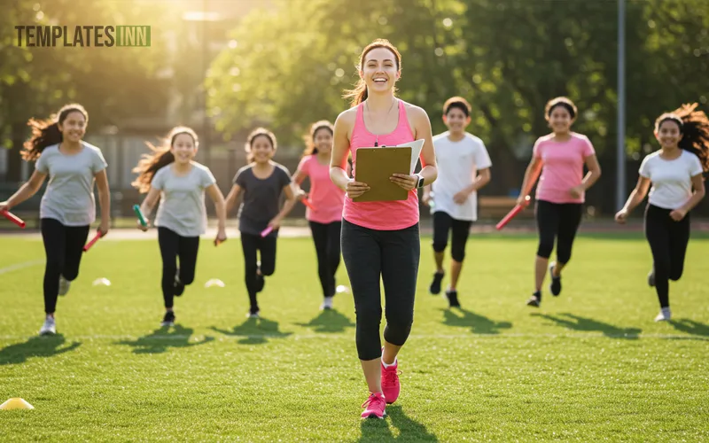 PE teacher coaching students during sports activity