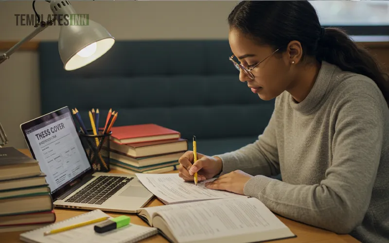 Student preparing thesis cover page form with academic details