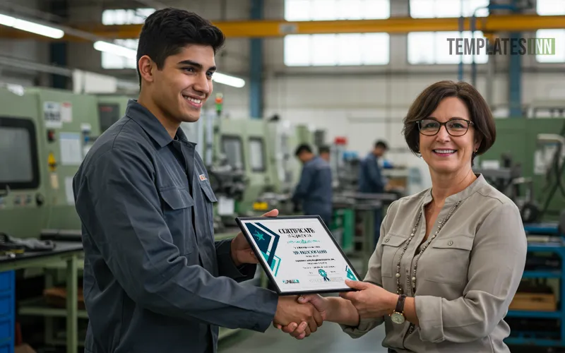 Worker receiving appreciation certificate at workplace