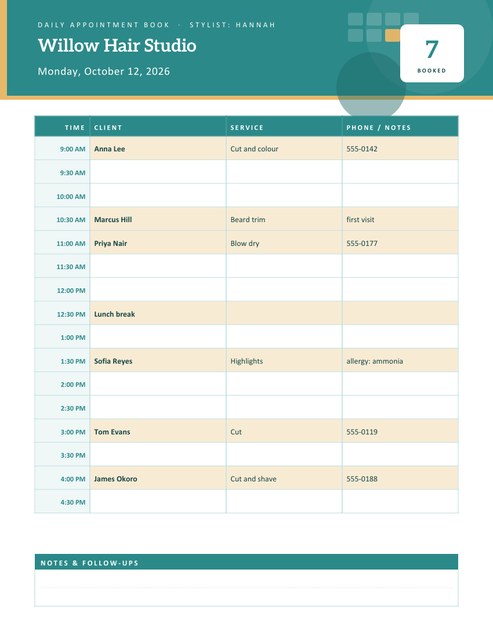 Daily Appointment Book