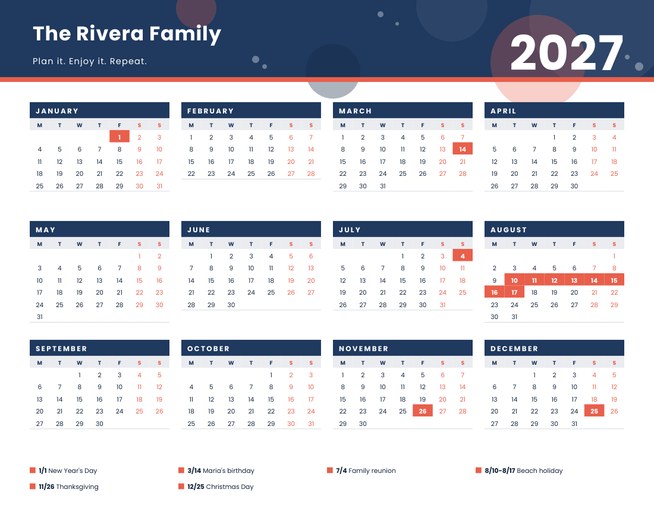 Yearly Wall Calendar
