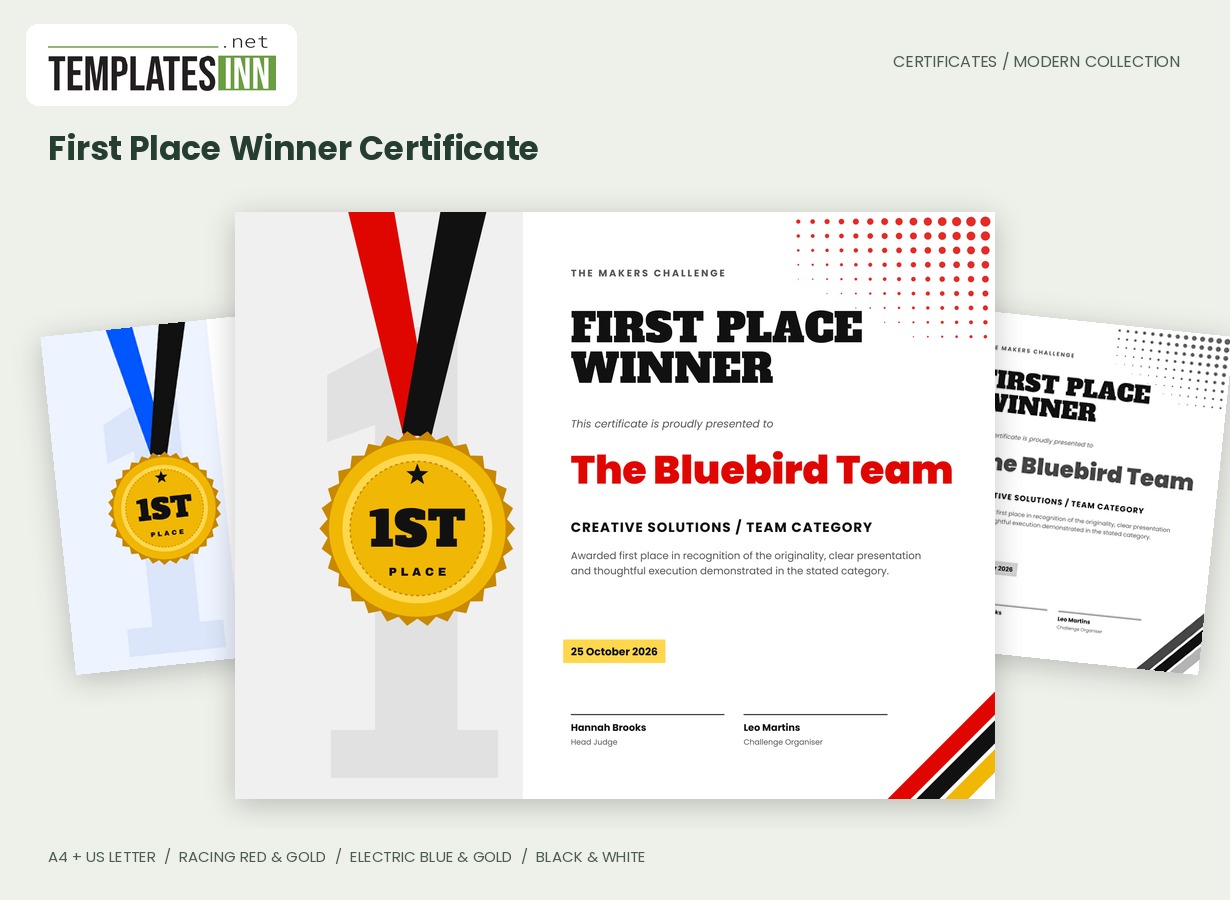 First Place Winner Certificate