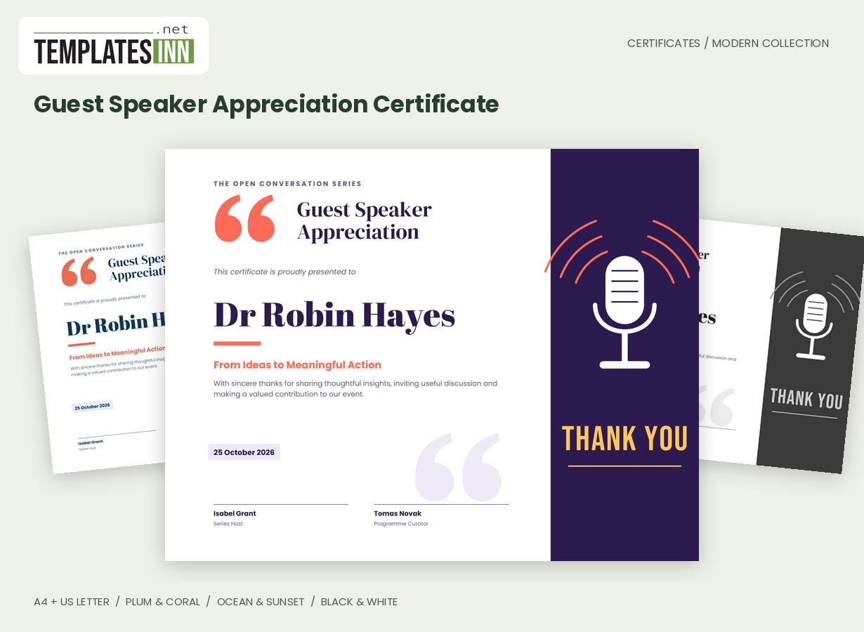 Guest Speaker Appreciation Certificate