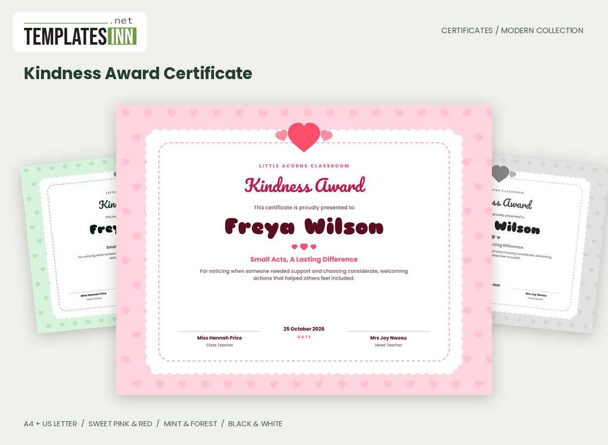 Kindness Award Certificate