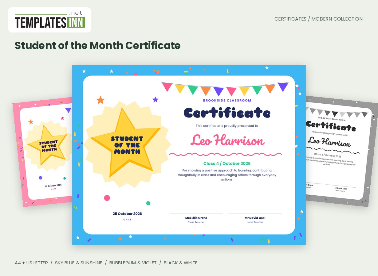 Student of the Month Certificate