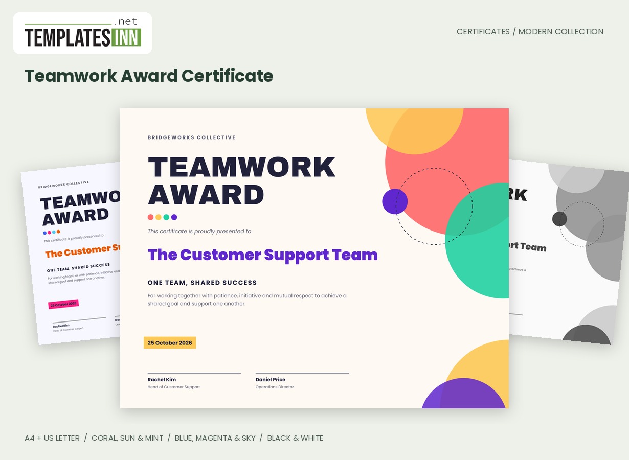 Teamwork Award Certificate