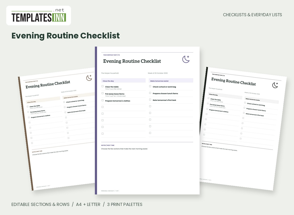 Evening Routine Checklist