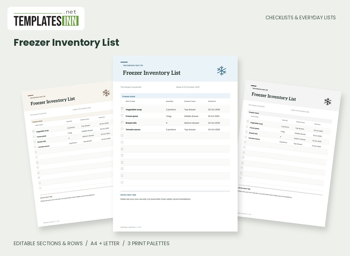 Freezer Inventory List