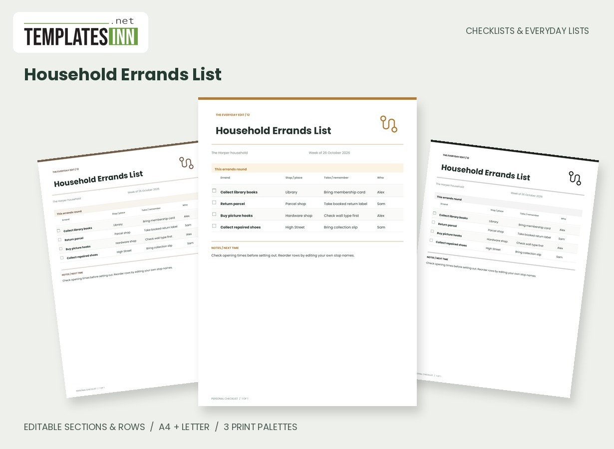 Household Errands List
