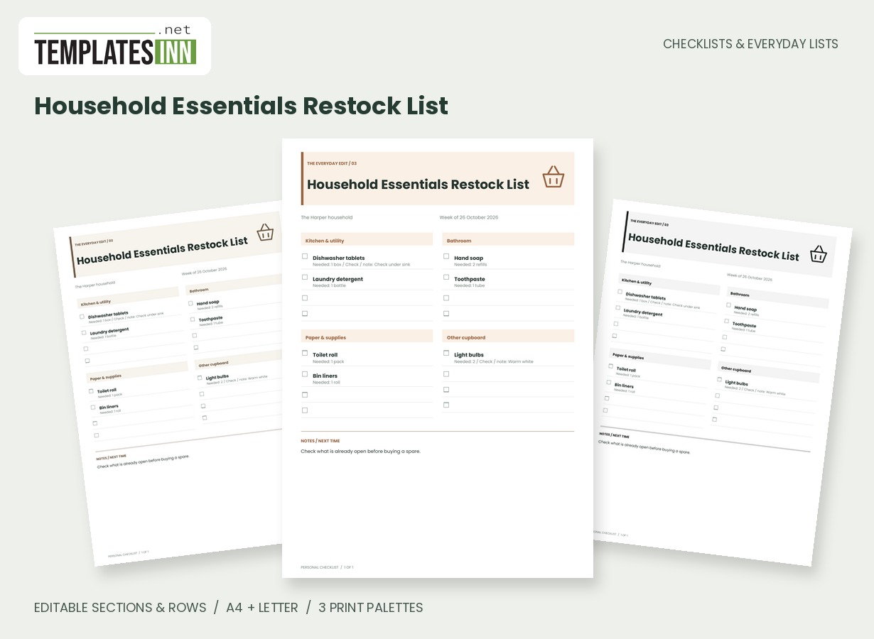 Household Essentials Restock List