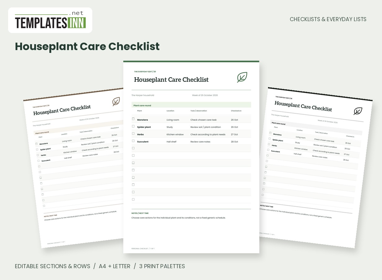 Houseplant Care Checklist