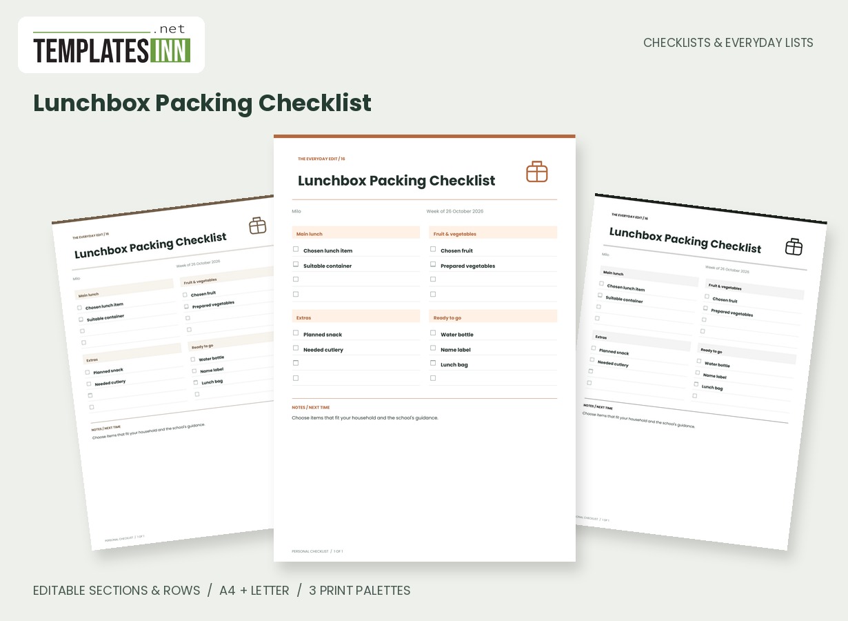 Lunchbox Packing Checklist
