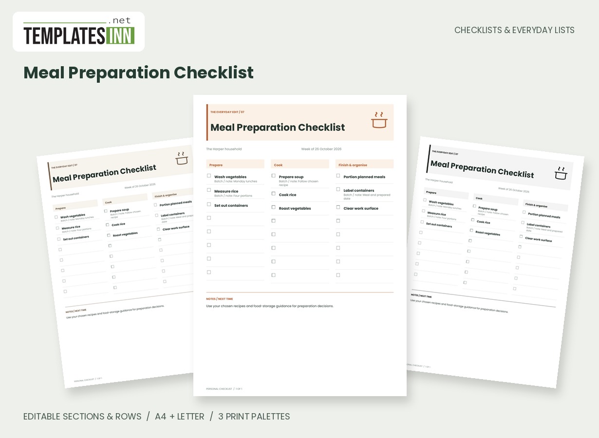 Meal Preparation Checklist
