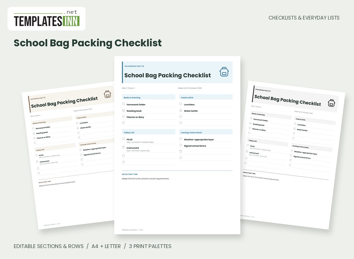 School Bag Packing Checklist