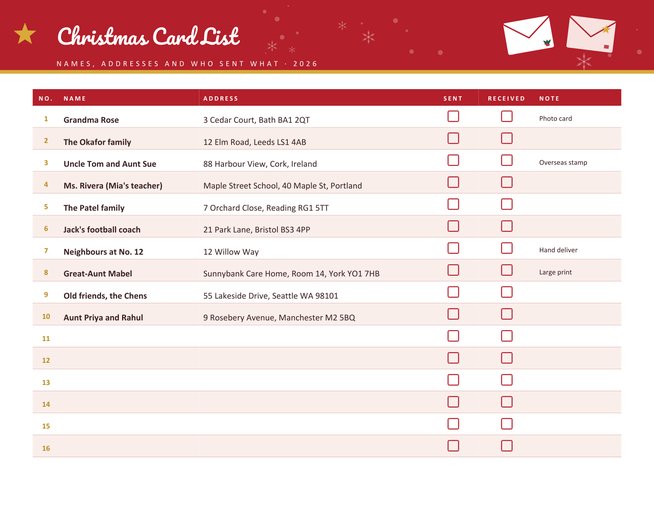 Christmas Card Address List