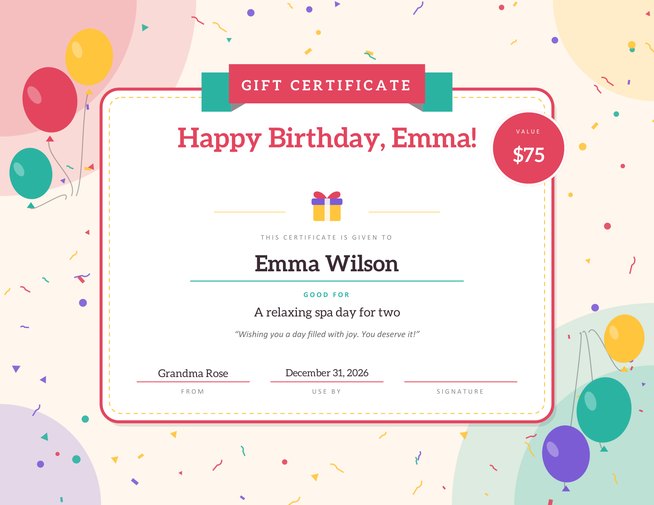 Birthday Gift Certificate