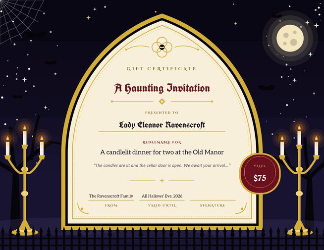 Gothic Mansion Halloween Gift Certificate
