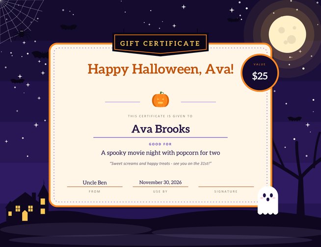 Haunted Night Halloween Gift Certificate