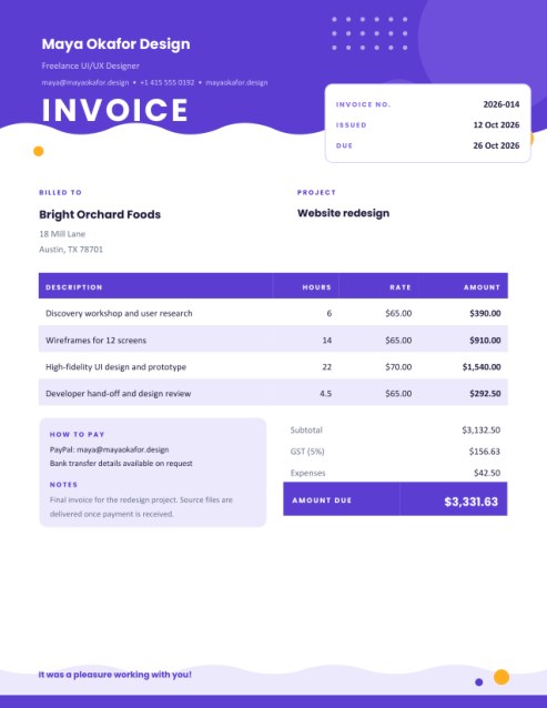 Freelance Hourly Invoice