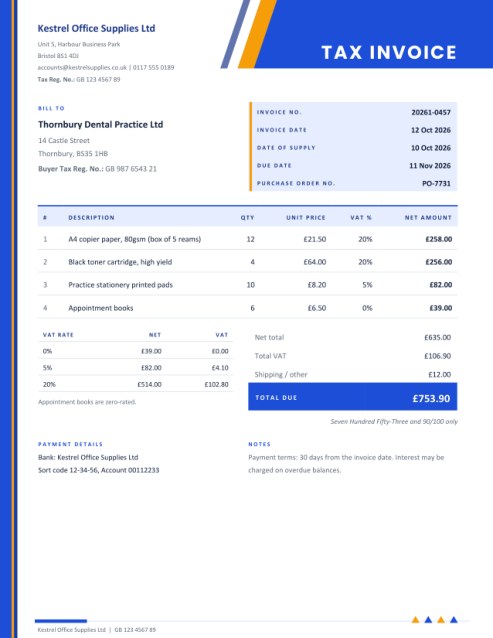 Tax Invoice with VAT or GST