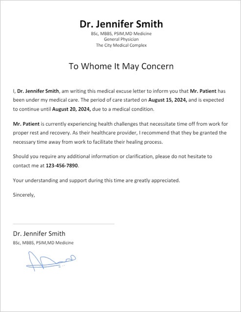 Doctor's Note/Excuse Online