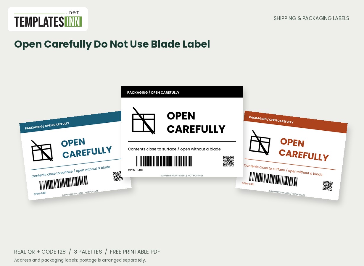 Open Carefully Do Not Use Blade Label