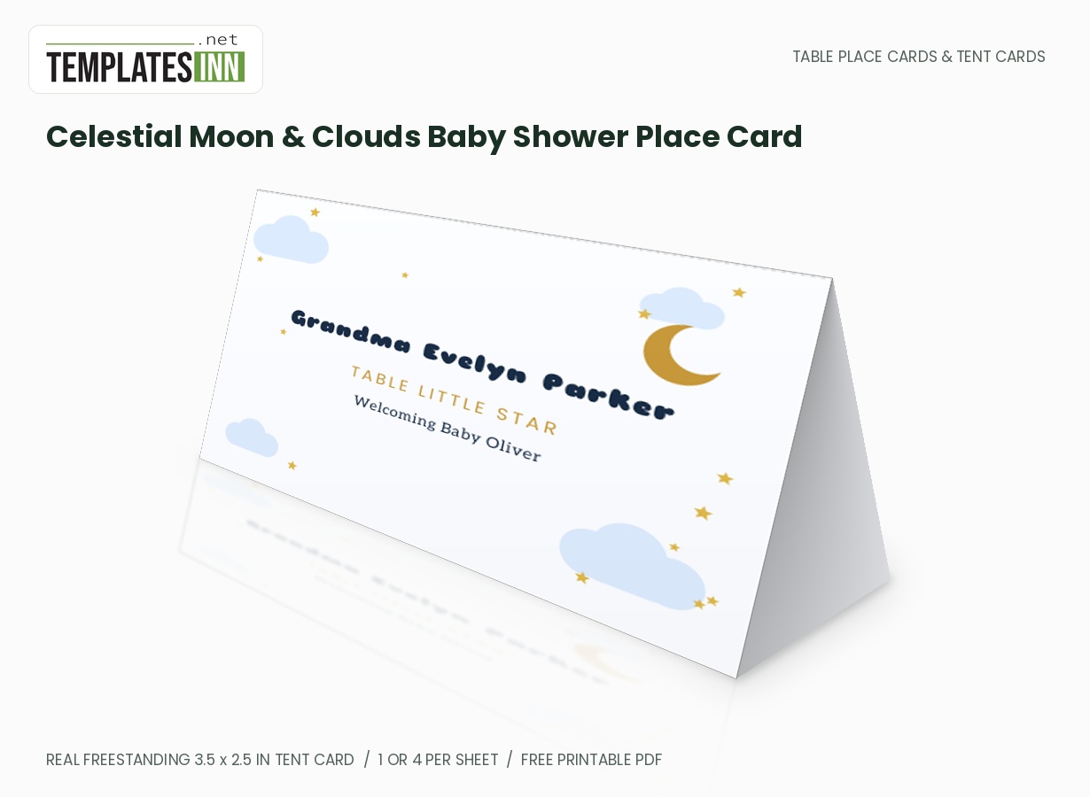 Celestial Moon & Clouds Baby Shower Place Card