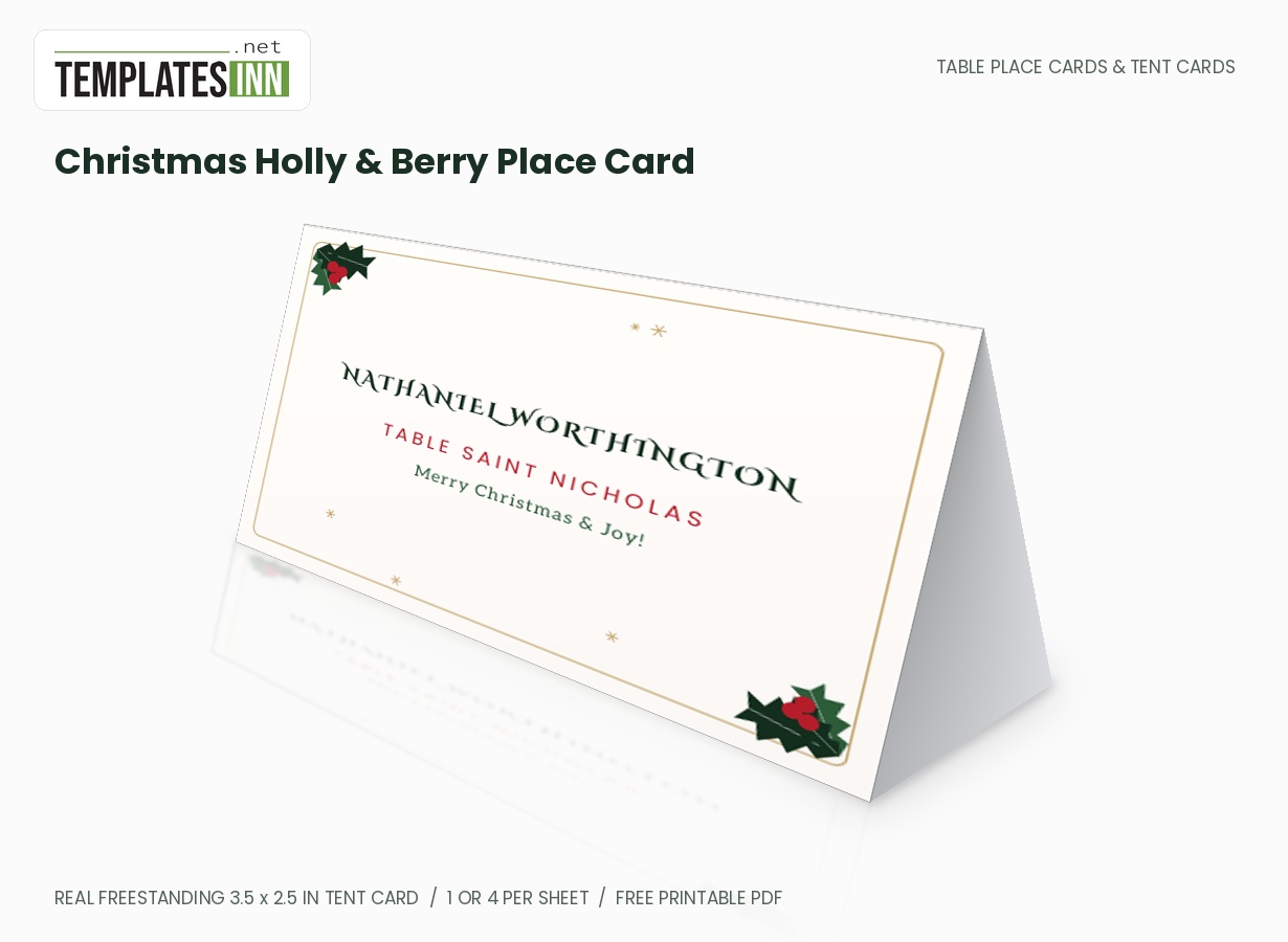Christmas Holly & Berry Place Card